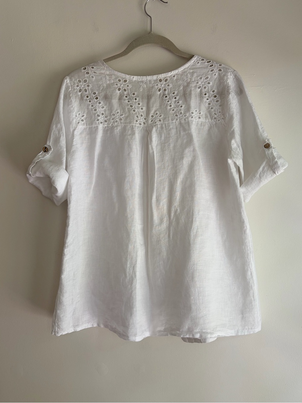 Lungo L'Arno 100% Linen White Pintuck Roll Sleeve Button Down Shirt Size L - Picture 4 of 8